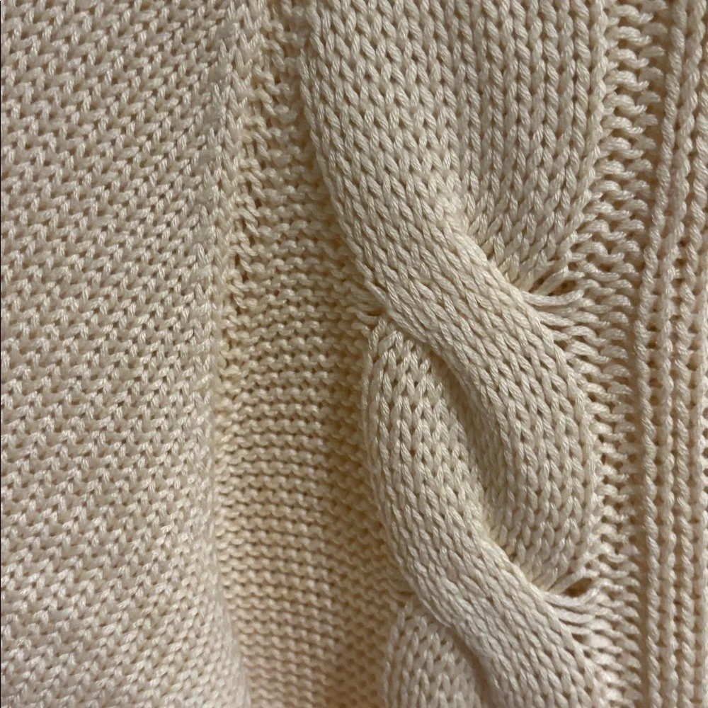 Elie Tahari Ivory Wool Blend Cable Knit Sweater Relaxed Fit Dolman Long Sleeve